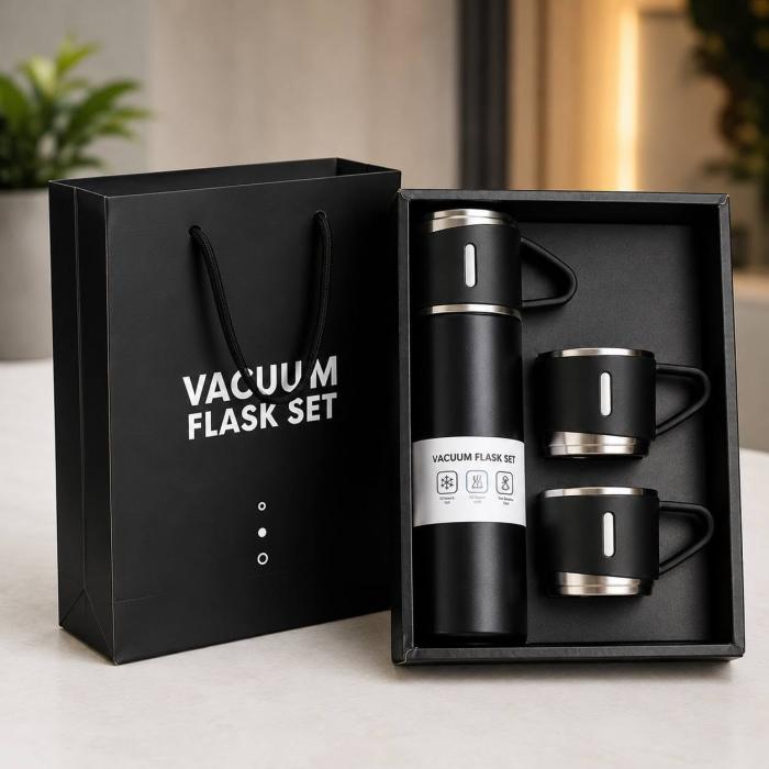Vacuum Flask Set with 2 Cups 500ML - Black