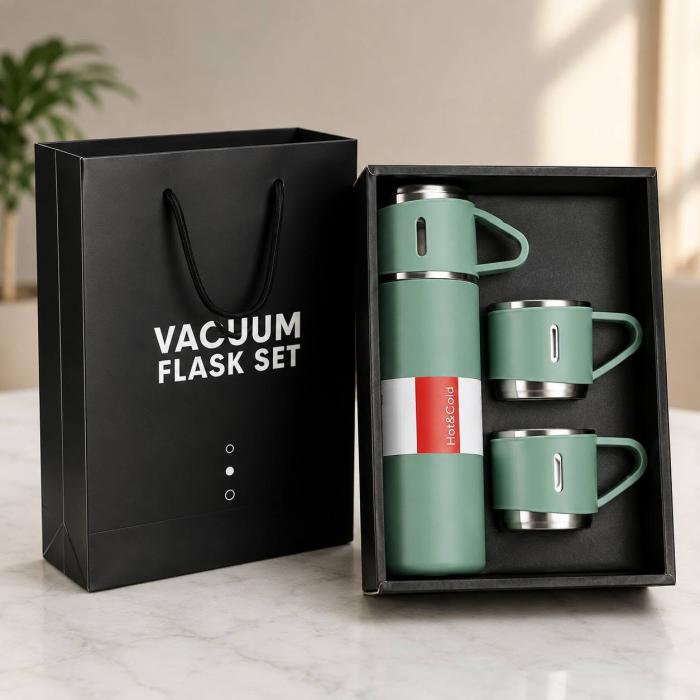 Vacuum Flask Set with 2 Cups 500ML - Teal Green